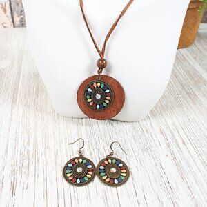 Multicolor Embellished Earrings & Necklace Set, NEW